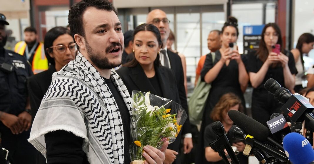 depois-de-voltar-para-casa,-mahmoud-khalil-promete-continuar-protestando-contra-israel
